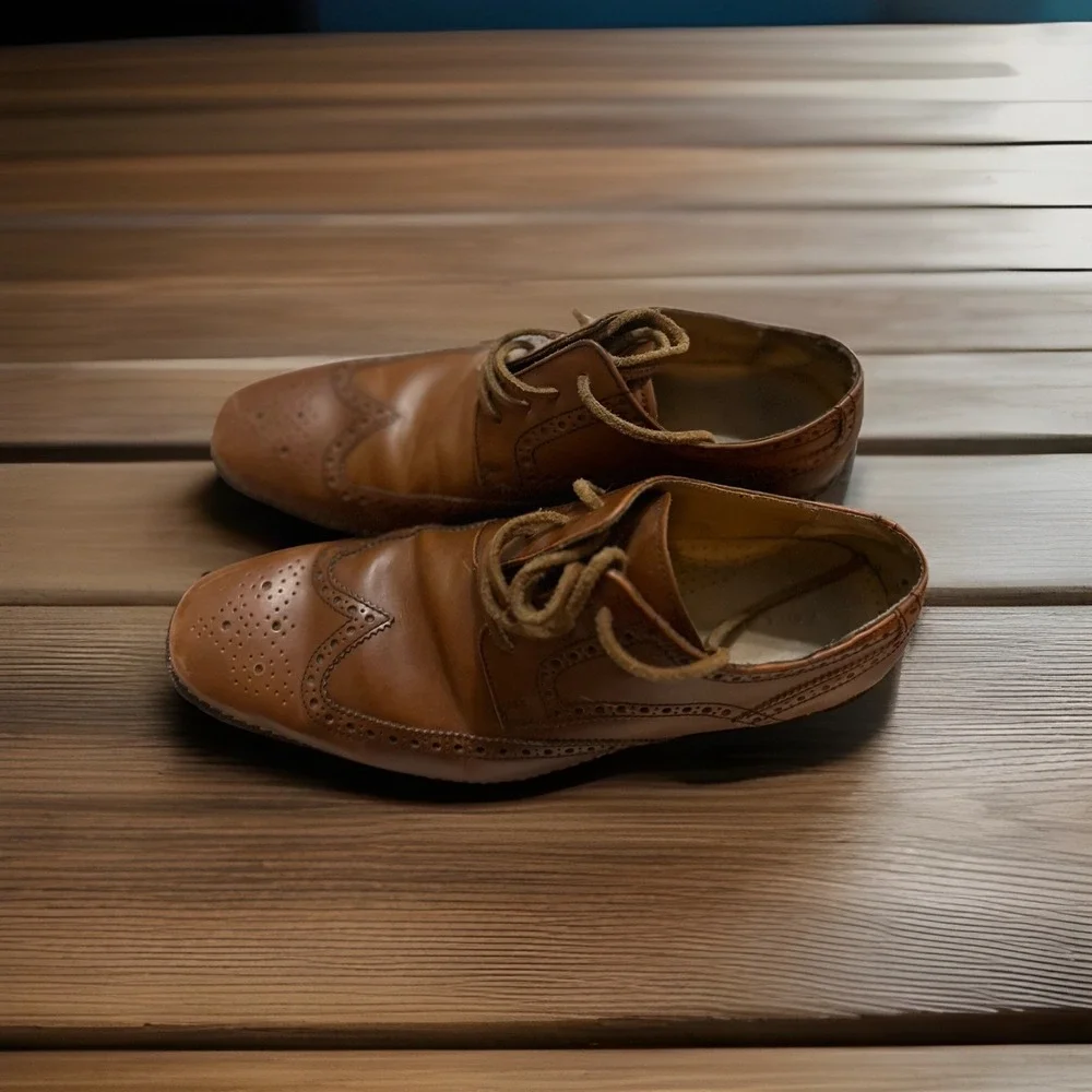 Cole Haan Grand Leather‎ Wingtip Oxford Shoes. Cognac Brown. Men's 10 M